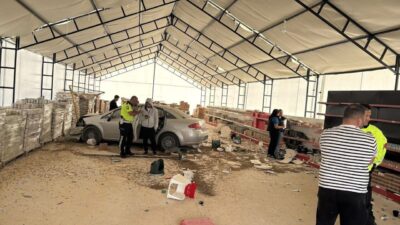 Bilecik’in Bozüyük ilçesinde kontrolden çıkan otomobil, kedi-köpek maması üretim tesisine