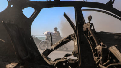 Gazze kentinin doğusundaki Zeytun Mahallesi’nde, İsrail ordusunun çekildiği “sarı hat”