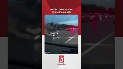 İstanbul Pendik’te sahil yolunda makas atan bir otomobil, takla atarak