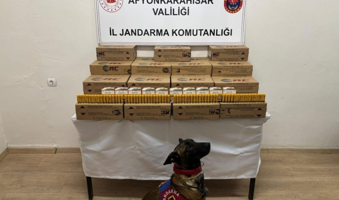 Afyonkarahisar’da jandarma tarafından durdurulan bir yolcu otobüsünde 10 bin adet