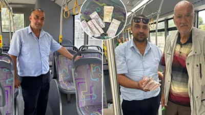 Hatay’da halk otobüsü şoförü Ümit Tosun, seferini tamamladıktan sonra araçta