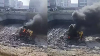 İstanbul Arnavutköy Deliklikaya Mahallesi Günalan Caddesi’ndeki inşaat alanında, iş makinesinden