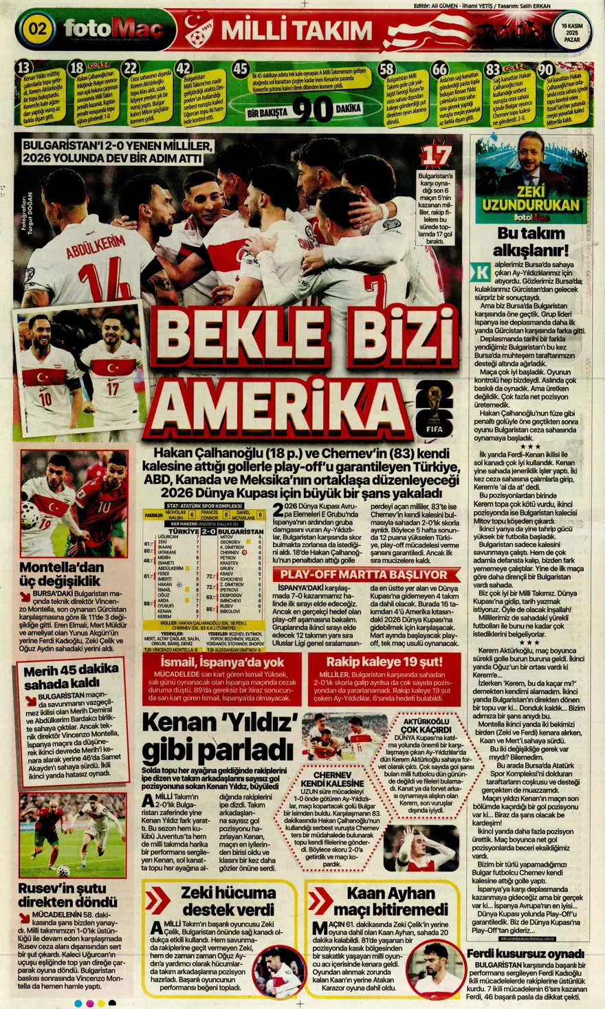 "Bekle bizi Amerika" (16 Kasım 2025 spor manşetleri) 3