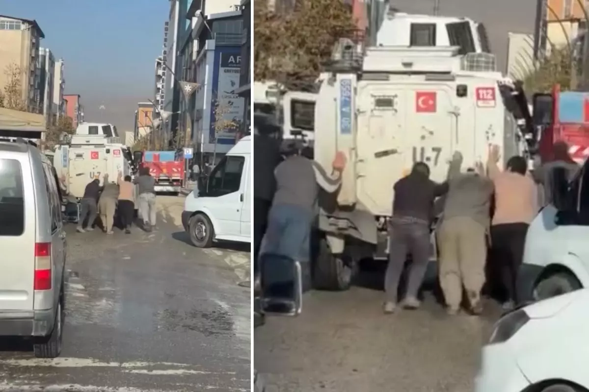 Hakkari Cengiz Topel Caddesi üzerinde seyir halindeyken arızalanan zırhlı polis