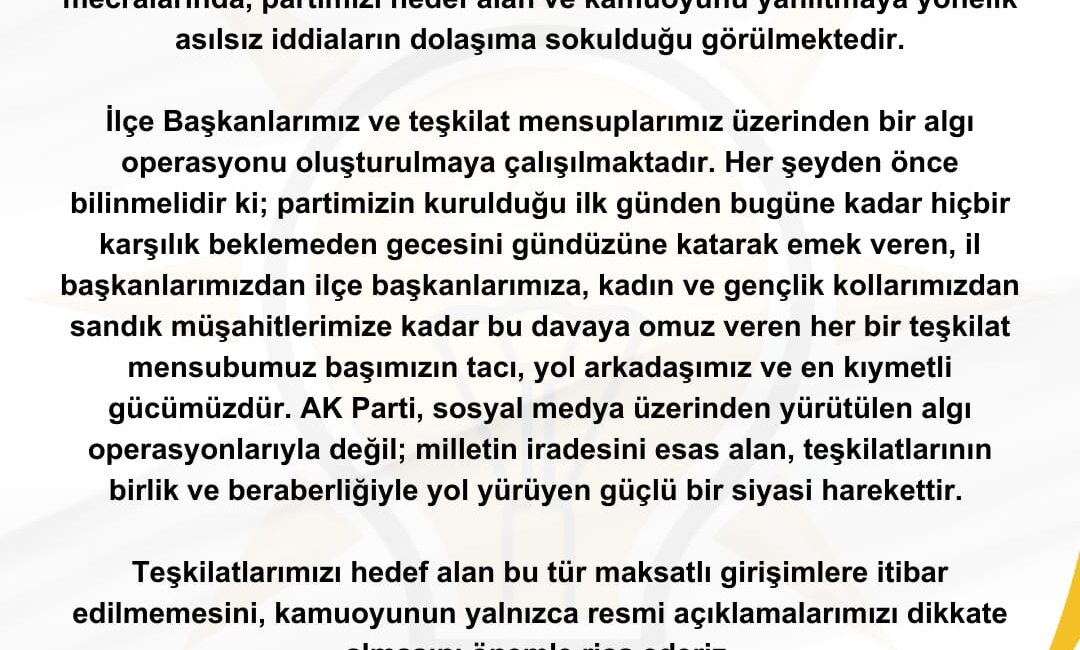 Açıklamanın tamamı: Son günlerde bazı basın yayın organlarında ve sosyal