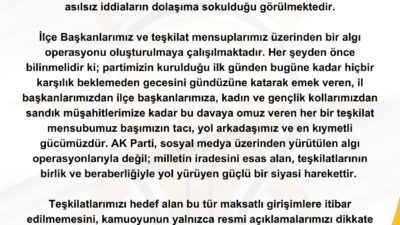 Açıklamanın tamamı: Son günlerde bazı basın yayın organlarında ve sosyal