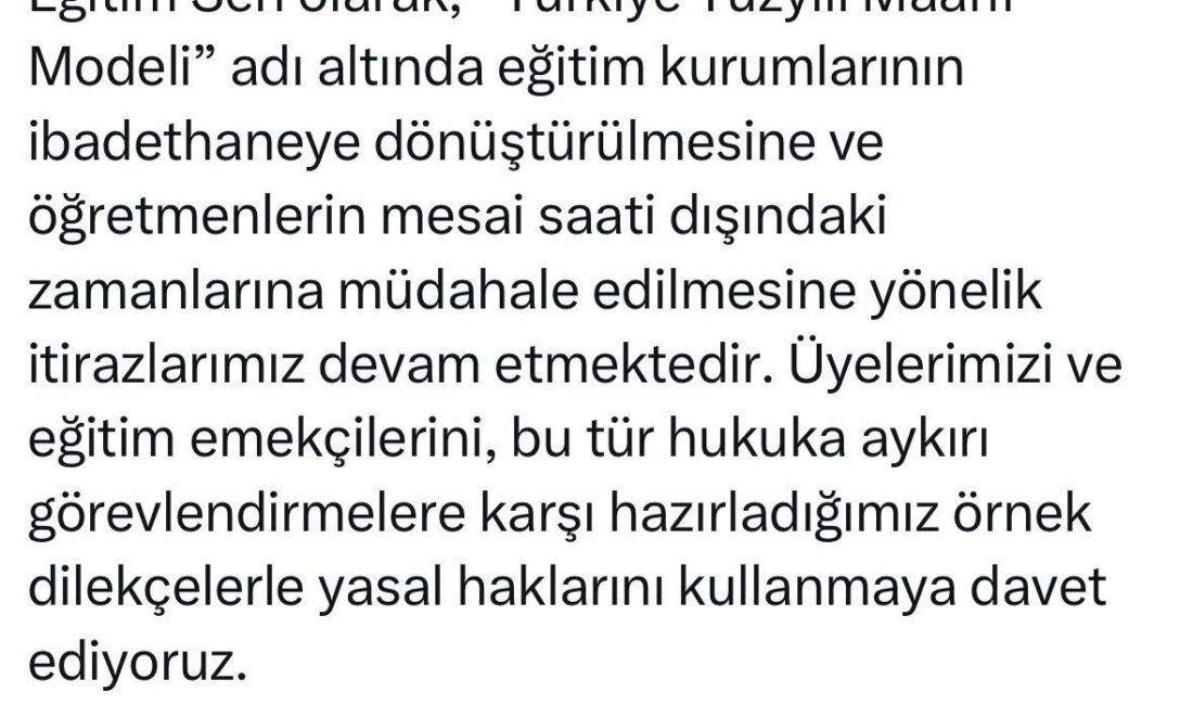 Arslan açıklamasında, “Milli Eğitim Bakanlığı tarafından Türkiye Yüzyılı Maarif Modeli