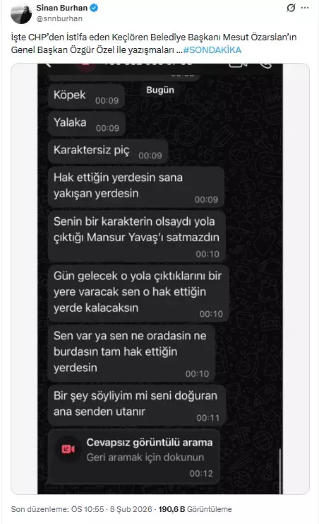 Özgür Özel ile Mesut Özarslan arasında ‘küfürlü mesaj’ krizi!