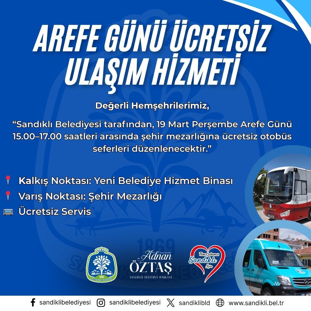 Sandıklı’da arefe günü mezarlığa ücretsiz ulaşım hizmeti
