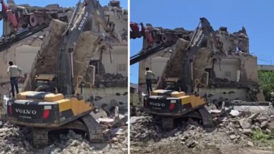 Yıkım sırasında dev blok kabinin üzerine devrildi Olay, Kahta ilçe