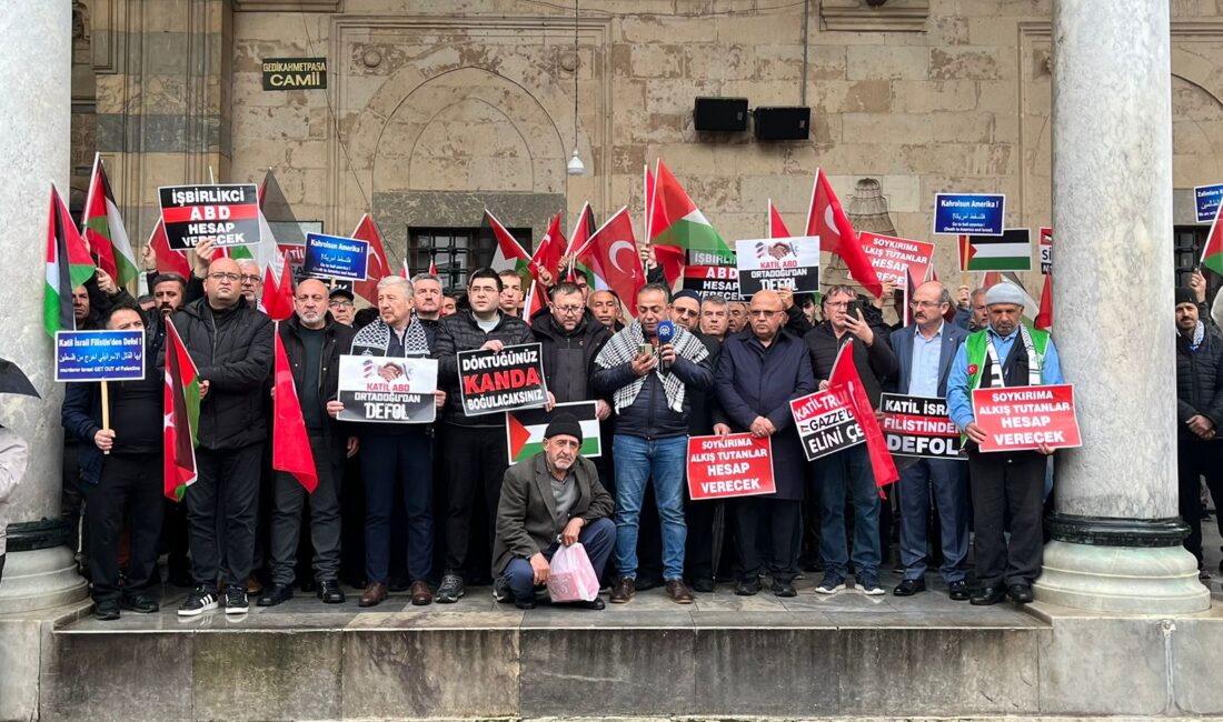 İsrail’e tepkiler sürüyor. Filistin’e Destek Platformu, Cuma Namazı çıkışında İmaret