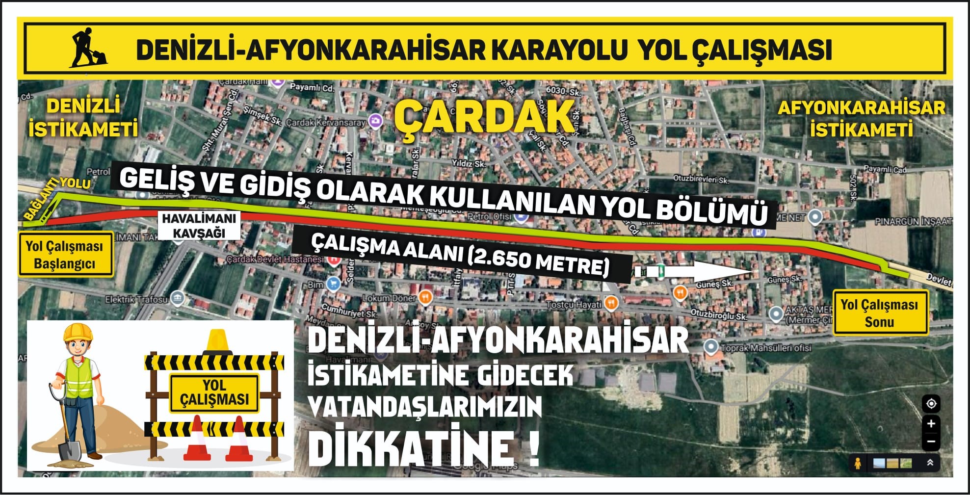 Denizli-Afyon yolunda yolculuklar 1 saate kadar uzayabilir