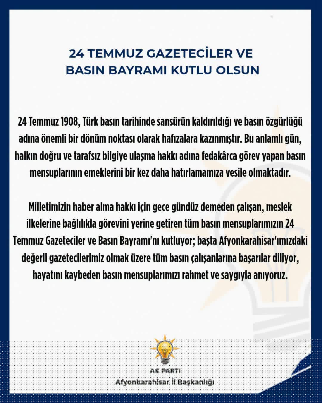 Afyon siyasetinden 24 Temmuz Basın Bayramı mesajları