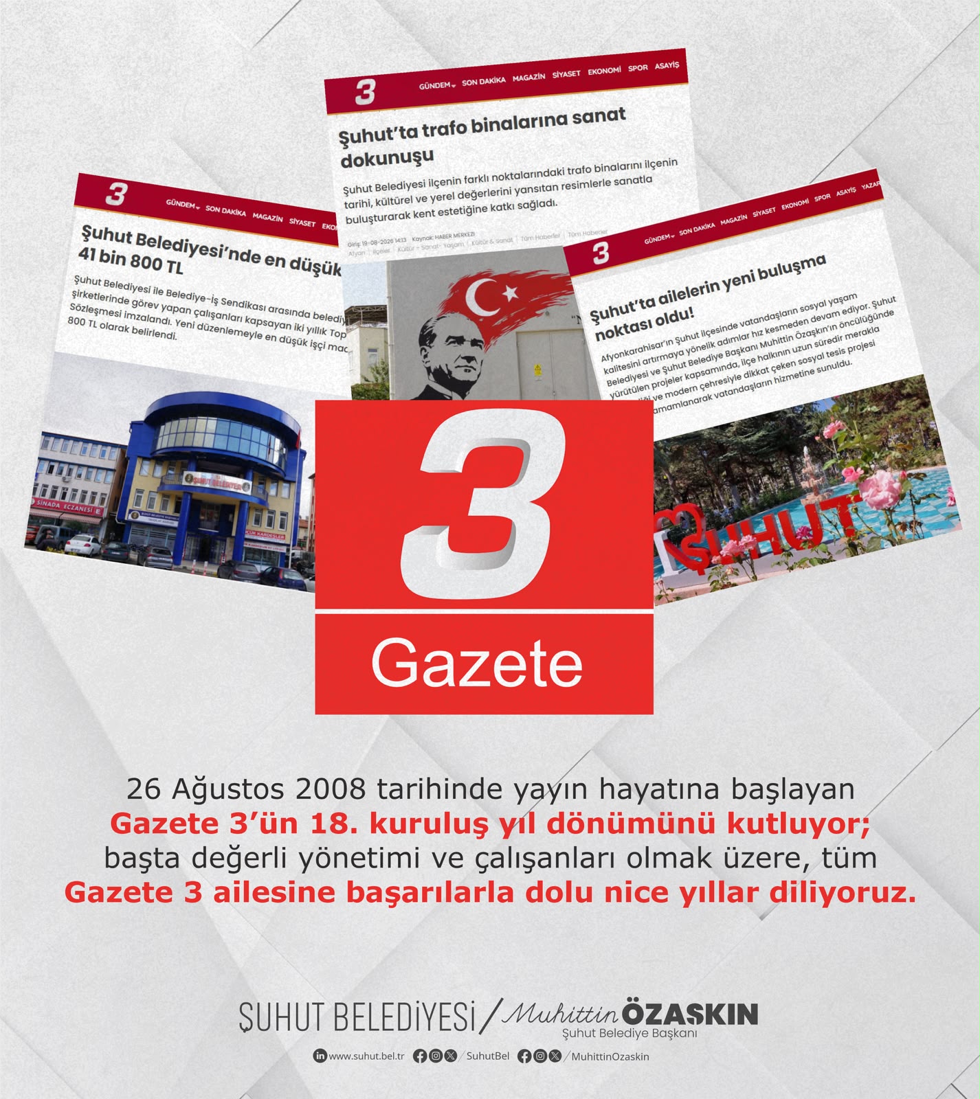 Başkan Özaşkın’dan Gazete 3’e 18. yıl kutlaması