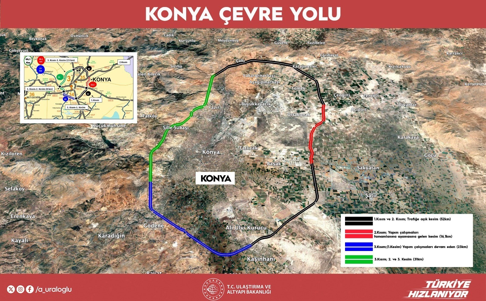 Konya Çevre Yolu ile mevcut kesim 24 dakika kısalacak
