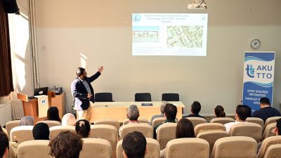 Mühendislik Fakültesi Konferans Salonunda düzenlenen seminere; AKÜ TTO Koordinatörü ve