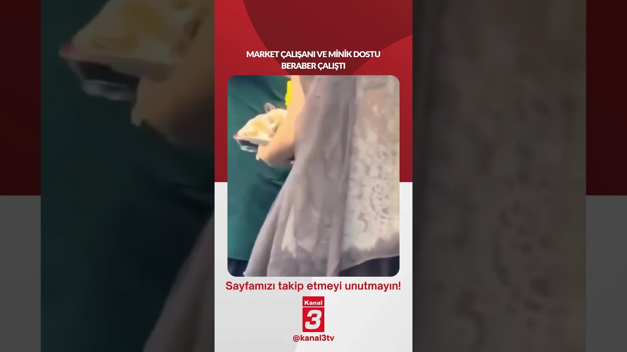 Market çalışanı ve minik dostu beraber çalıştı…